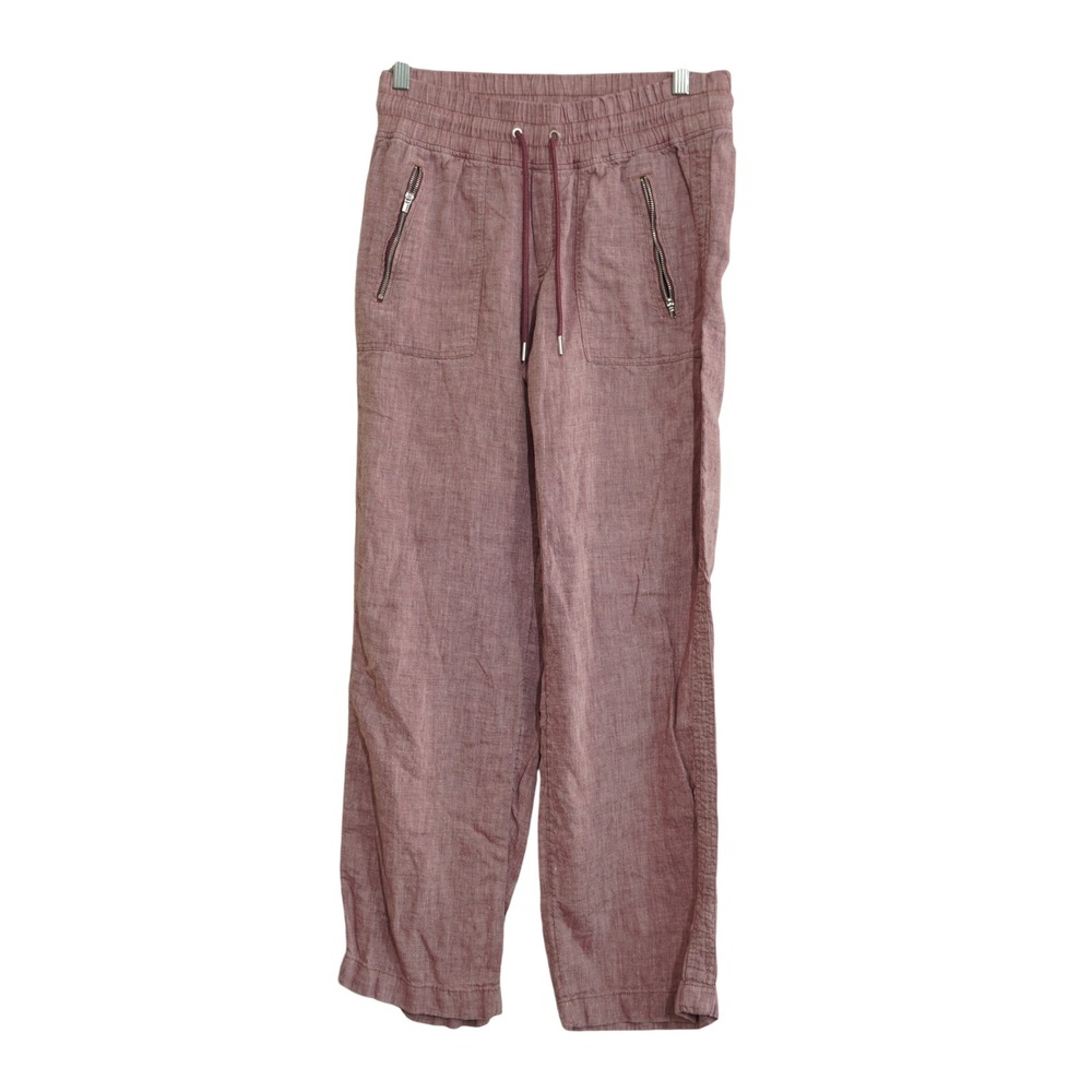 Athleta Size 6 Cabo Linen‎ Wide Leg Pants Mauve Pink Smocked Drawstring Trousers